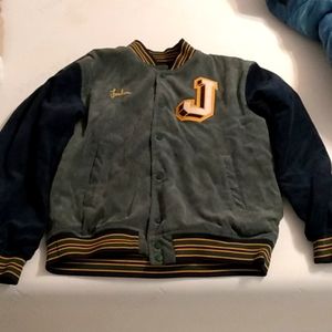 Vintage Jordan Varsity Jacket. Olive Green. Dark Blue. Gold. White.
